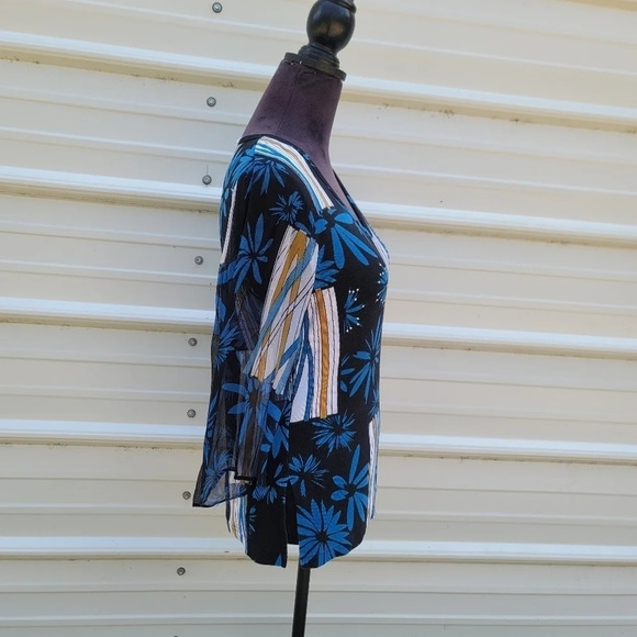 FASHQUE Women's sz M Black Blue Rhinestone Embellished Basic Cotton Top 3/4 Slv - Picture 5 of 10